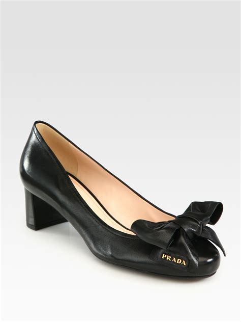 prada off center bow pump|Prada leather pumps.